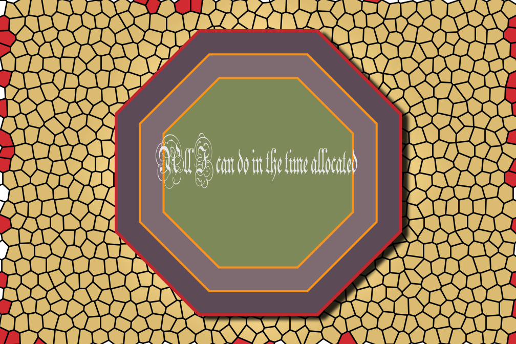 Graphic composed of three octogons on a backround of stained glass using Renaissance color palette