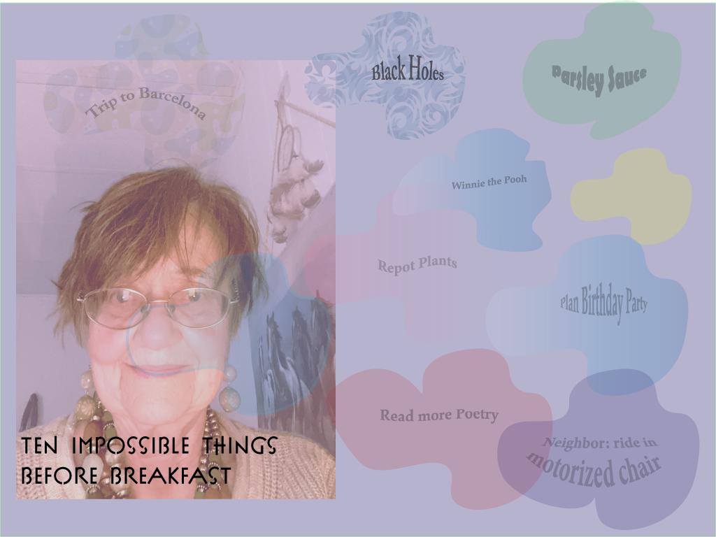 Image depicts a woman thinking ten new thoughts before breakfast to illustrate changing hapits of hought.